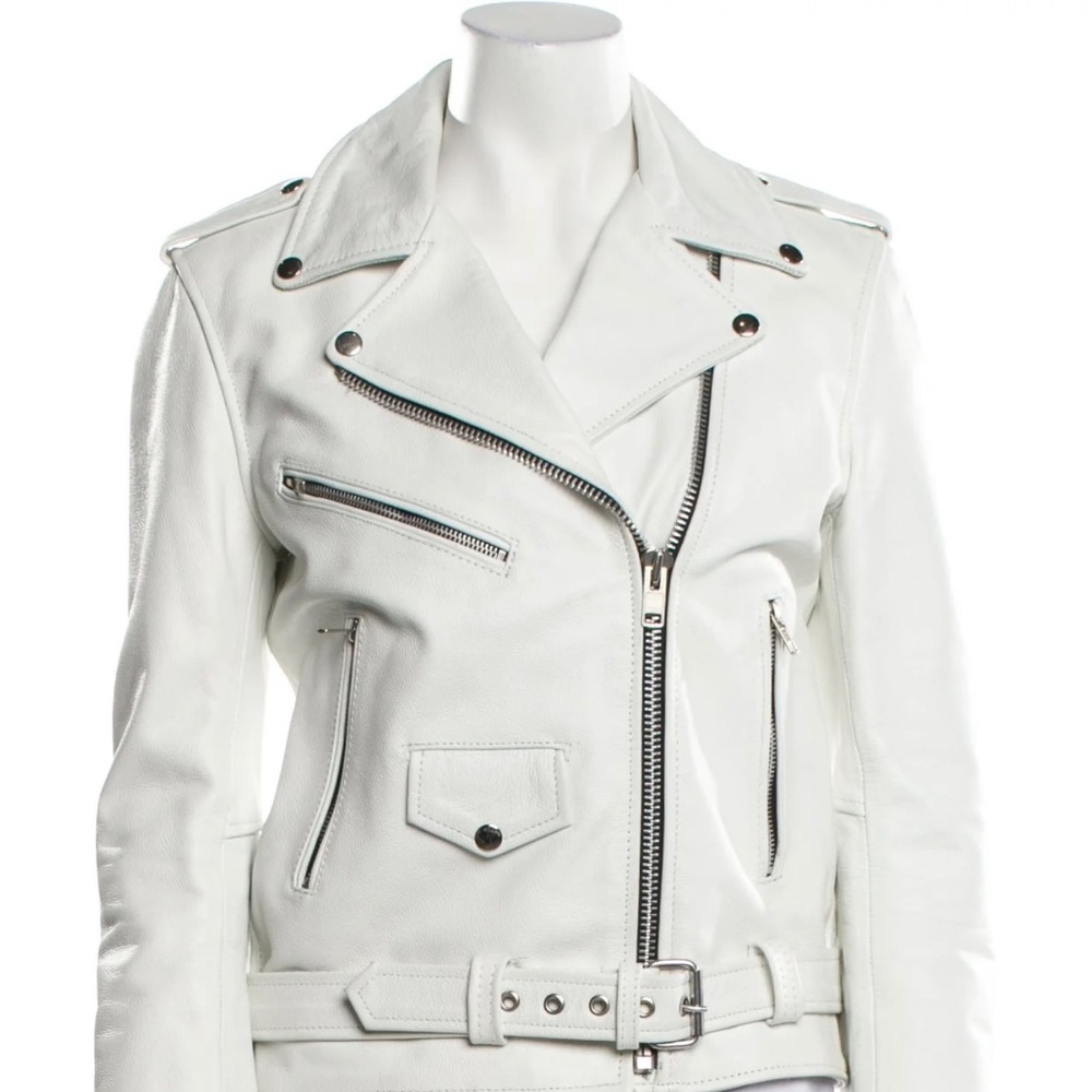 Understated Leather - Women's Biker Jacket - White  - Size M